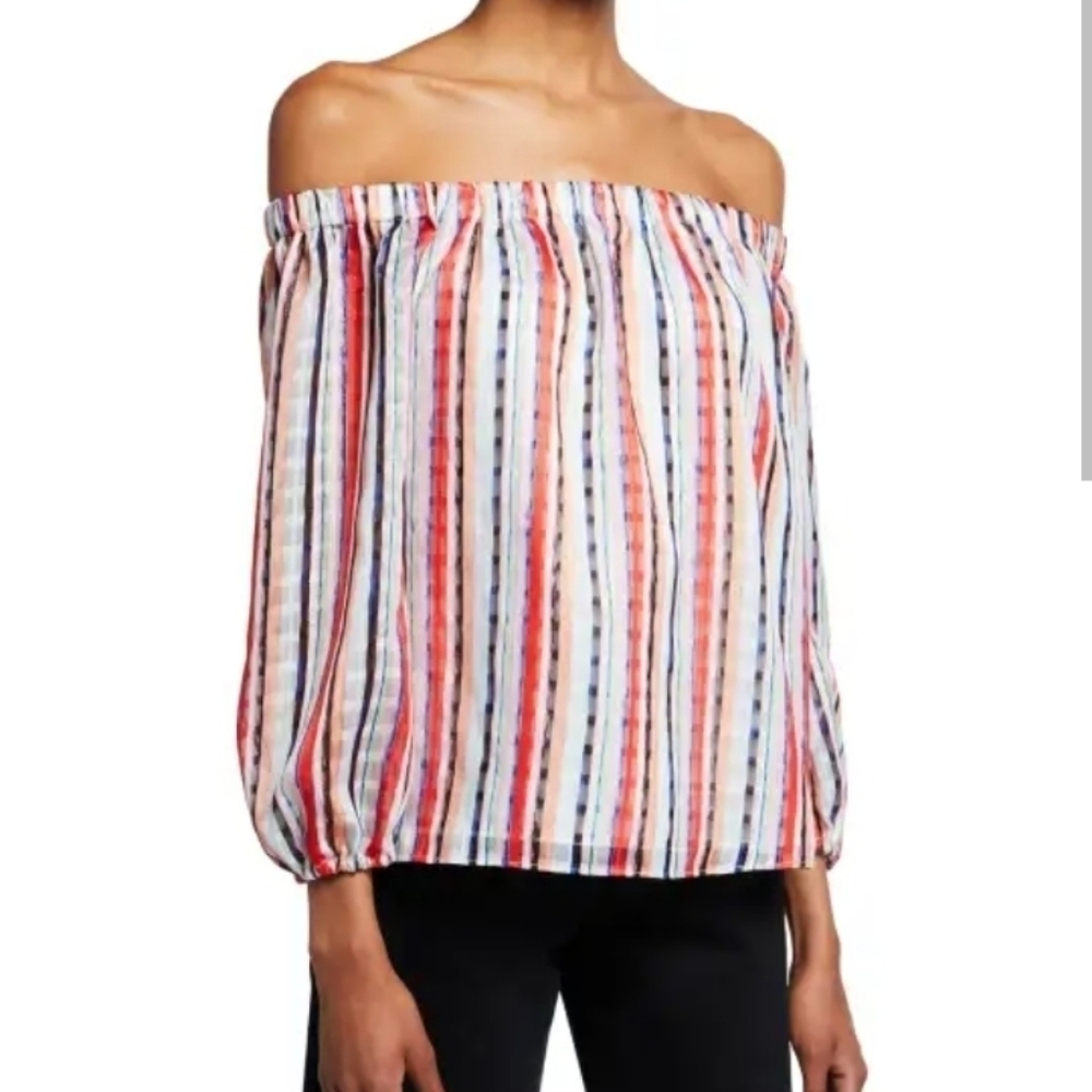 Milly Bella Watercolor Stripe Off The Shoulder Top
